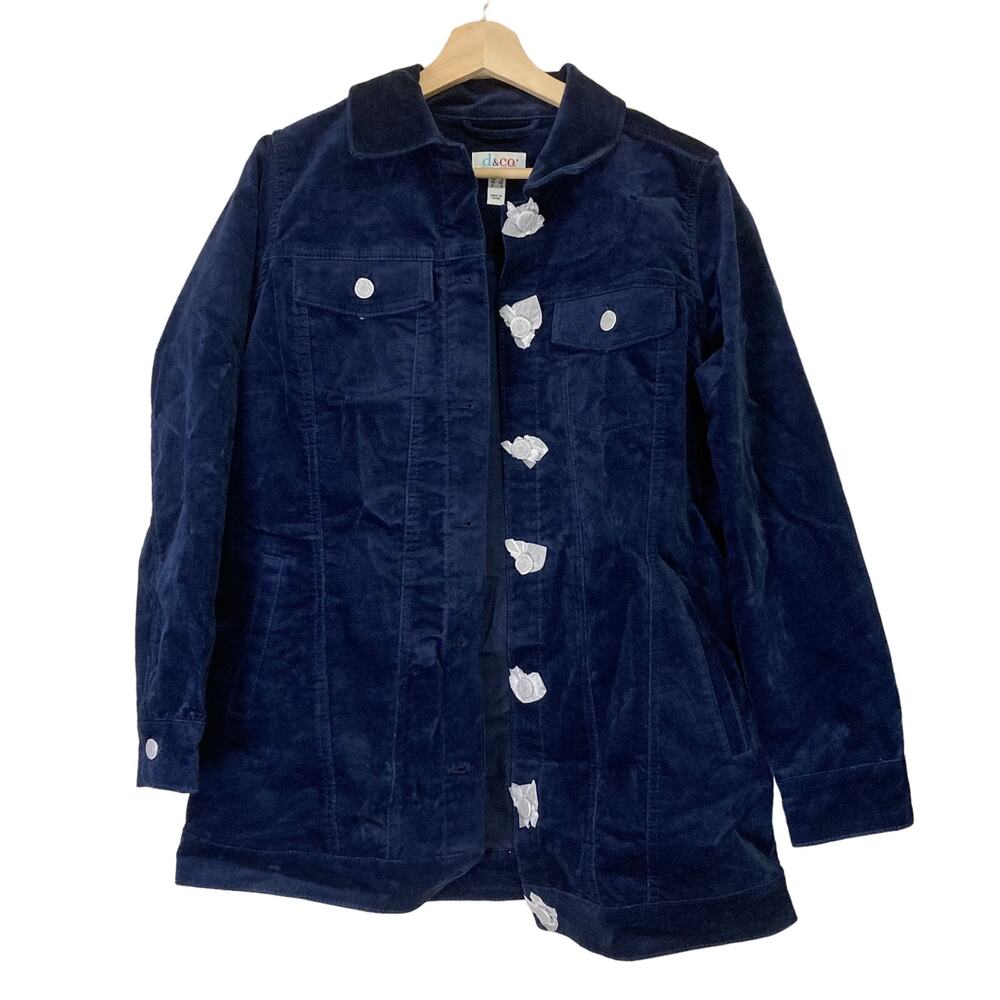 A623550 DENIM & CO Stretch Velveteen Long Jacket Navy XS